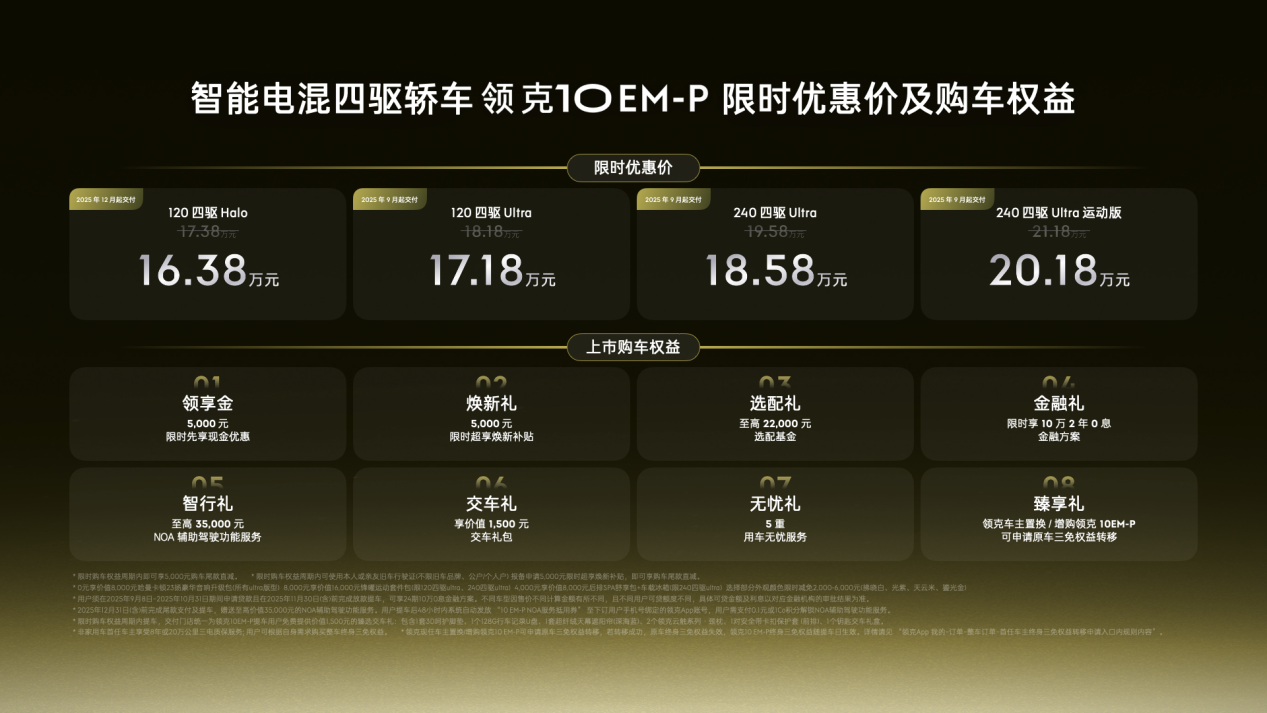 限时优惠16.38万元起，领克10 EM-P正式上市